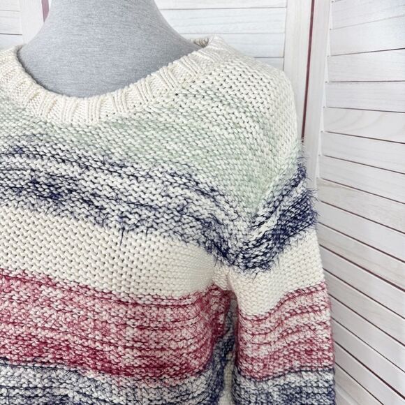 Zara Fuzzy Stripe Chunky Knit Sweater Cream Multi Small Retro Basic - Picture 5 of 12